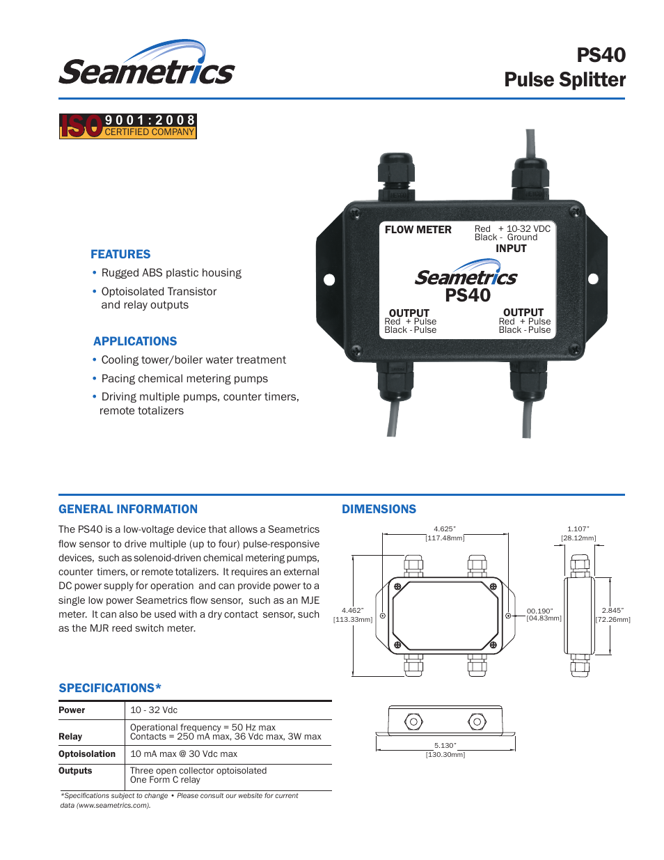 Seametrics PS40 User Manual | 2 pages