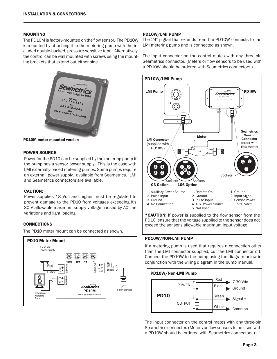 Pd10, Pd10w/non-lmi pump pd10w/non-lmi pump | Seametrics PD10 User Manual | Page 3 / 4