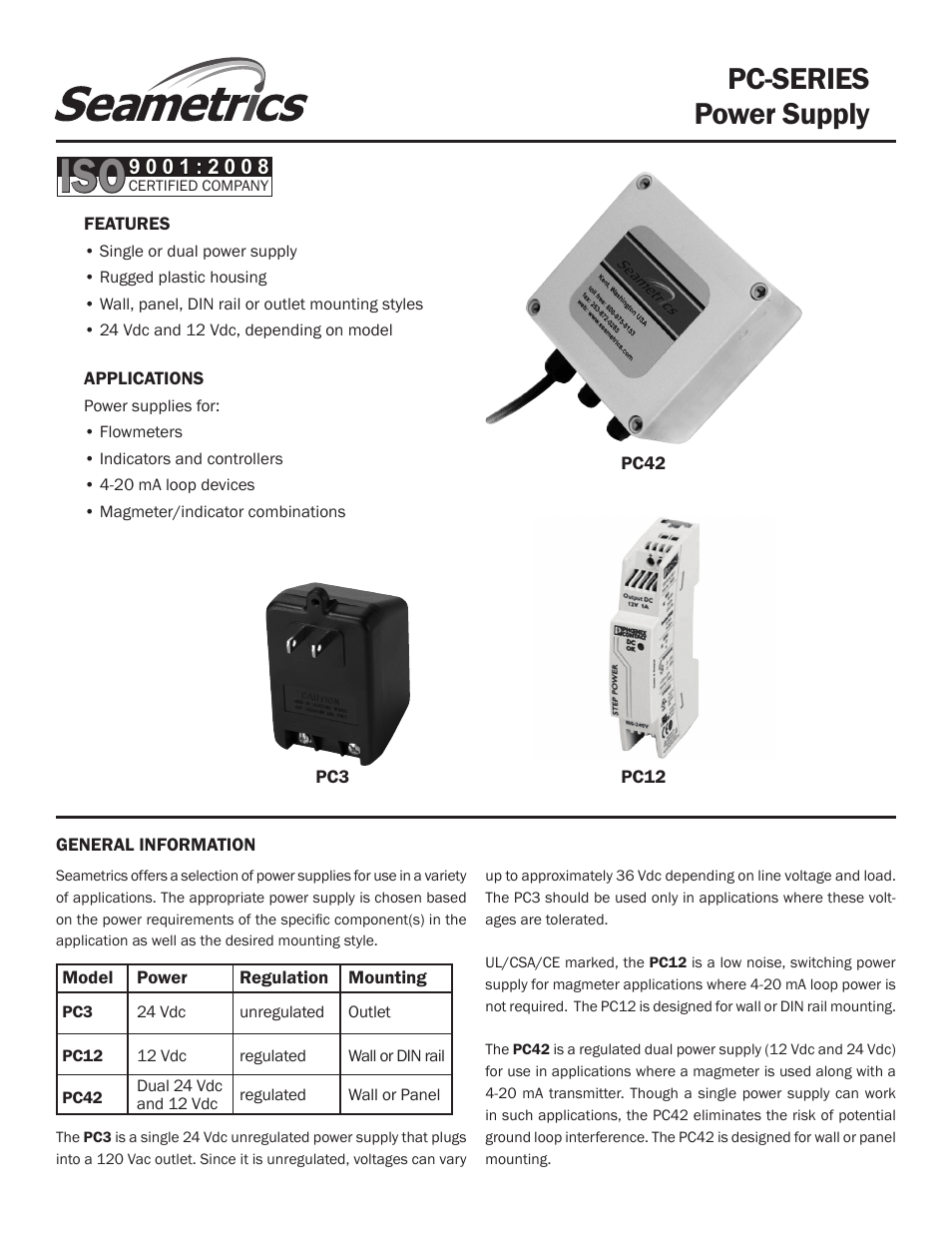 Seametrics PC-SERIES User Manual | 4 pages