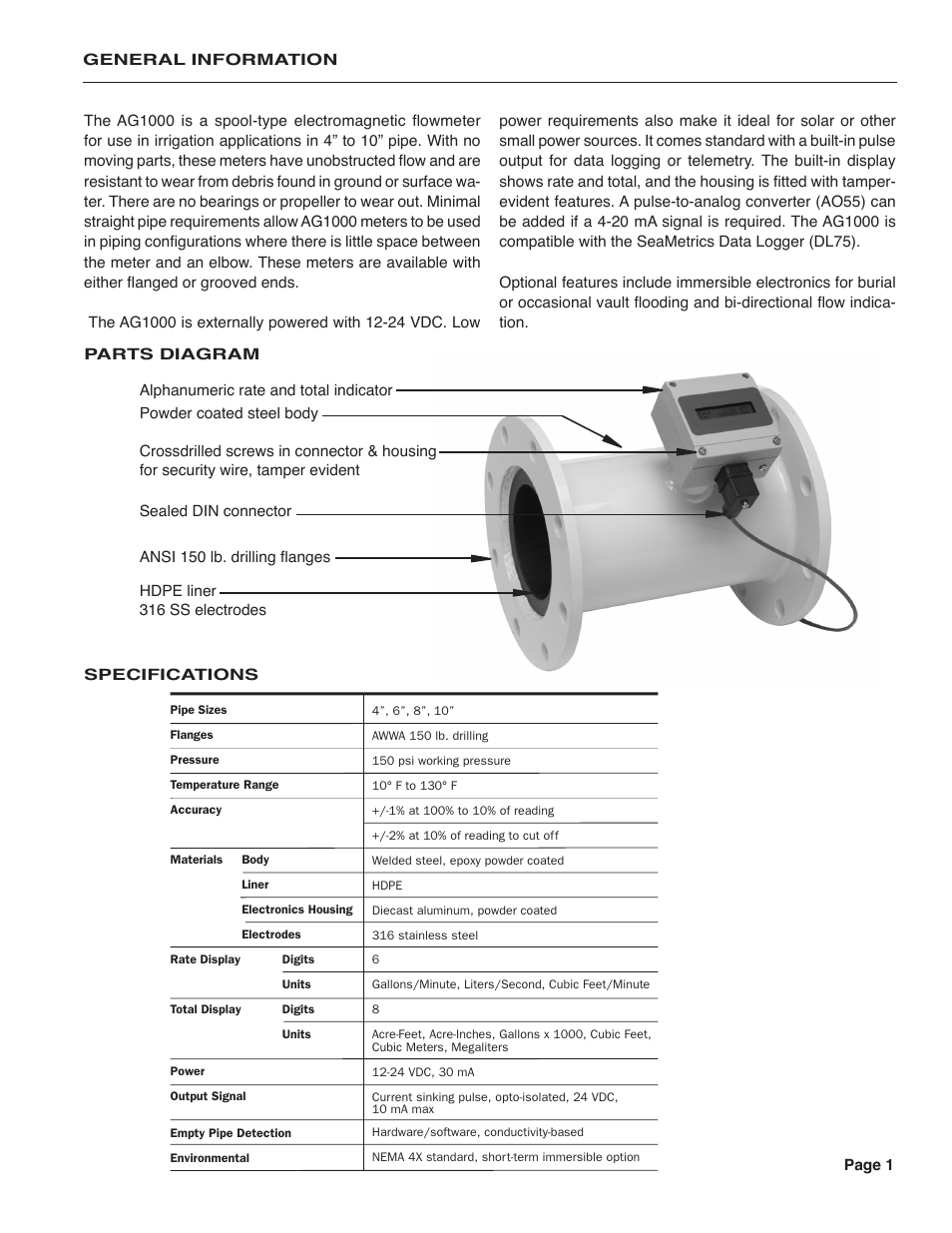 Seametrics AG1000 User Manual | Page 3 / 10