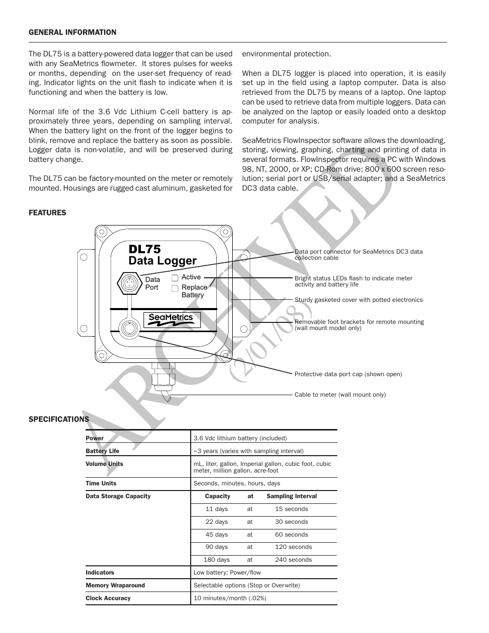 Ar ch ive d | Seametrics DL75 v.1 User Manual | Page 2 / 4