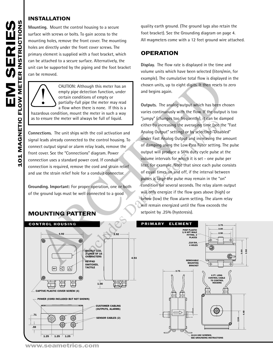 Ar ch ive d, Includes dates before 1 1/06), Em series | Seametrics EM 101 v.1 User Manual | Page 2 / 6