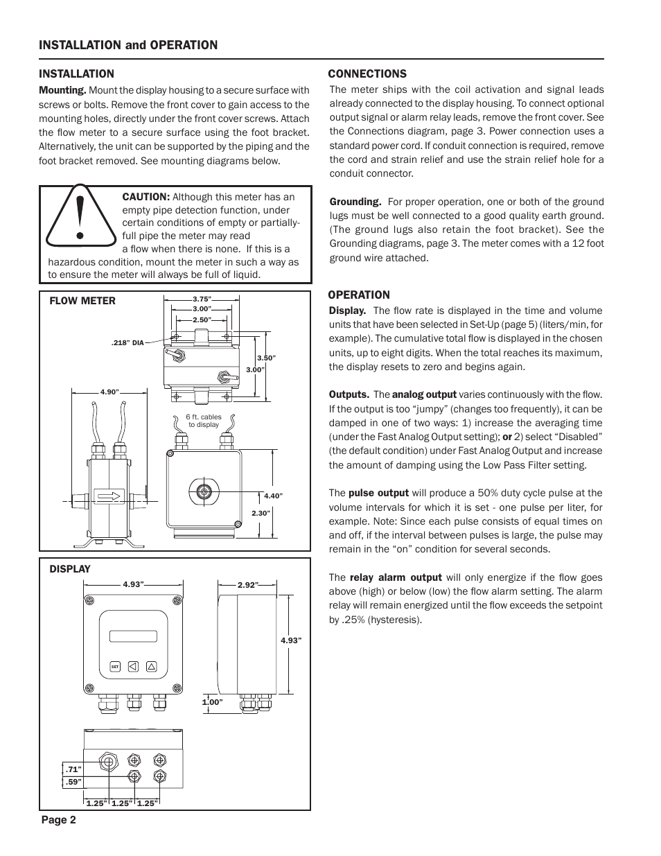 Installation and operation, Connections, Installation | Operation | Seametrics EM 101 v.2 User Manual | Page 4 / 8