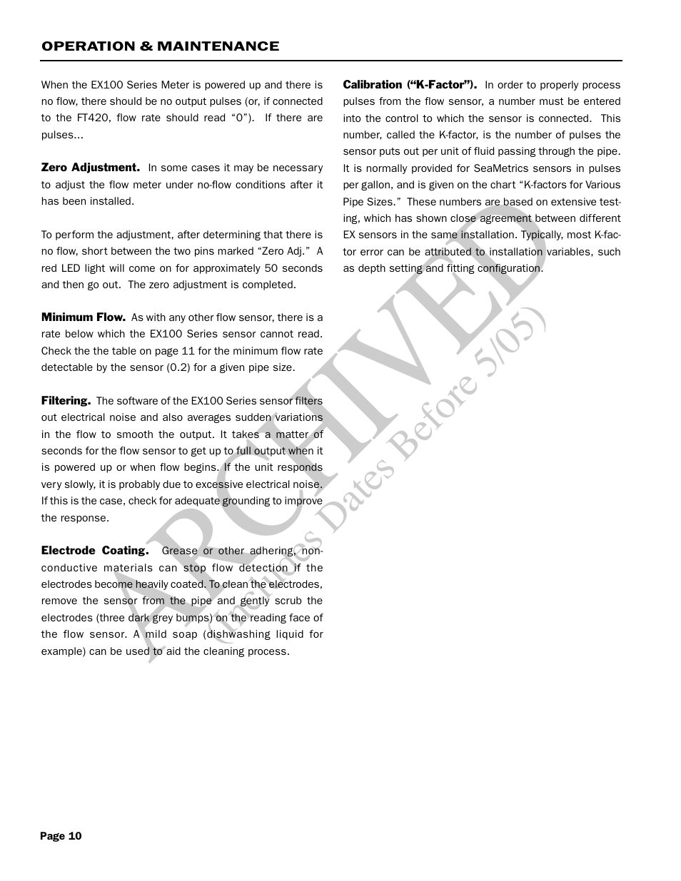Ar ch ive d, Includes dates before 5/05) | Seametrics EX100-200 Series v.1 User Manual | Page 12 / 14