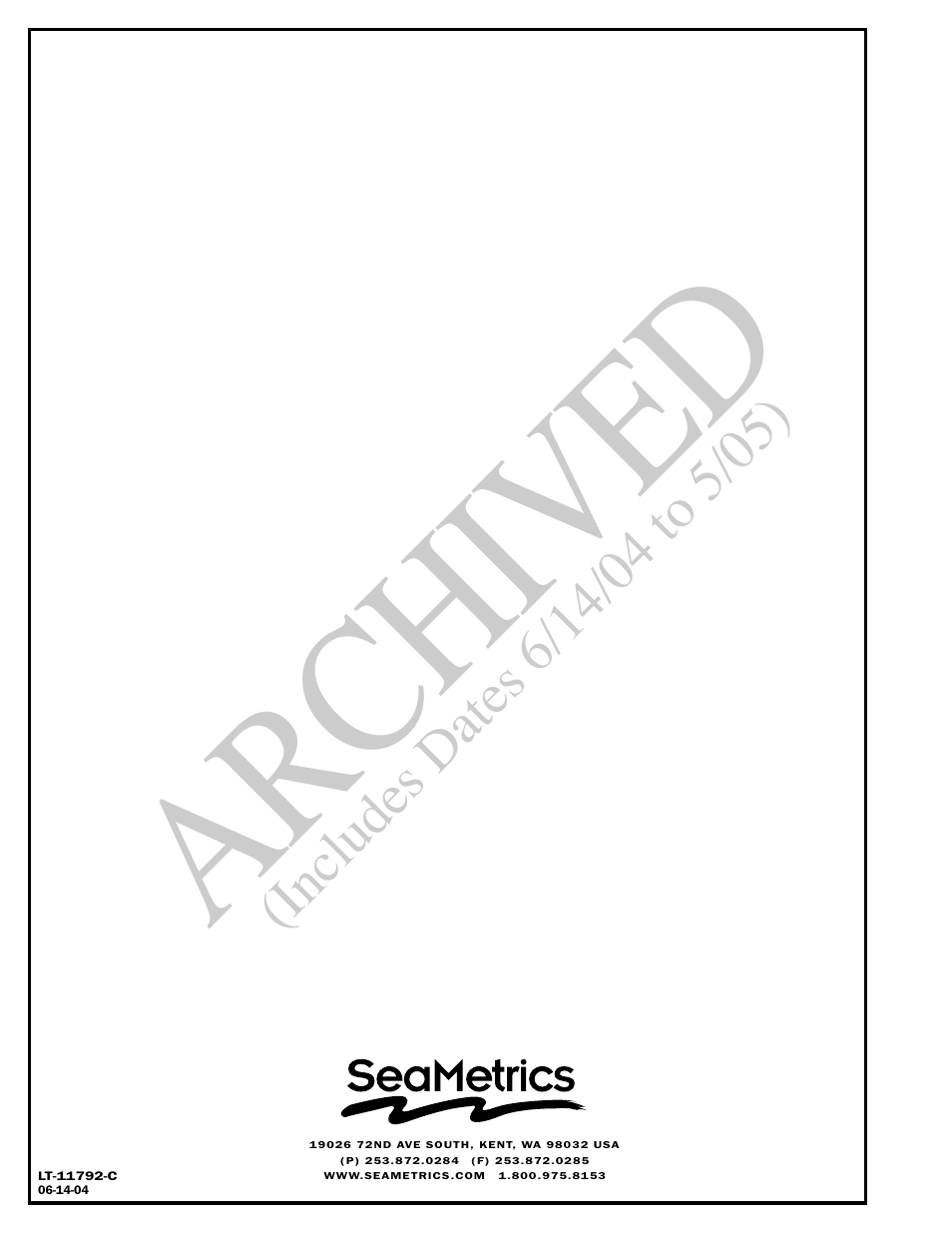 Ar ch ive d | Seametrics EX80 Series v.1 User Manual | Page 12 / 12