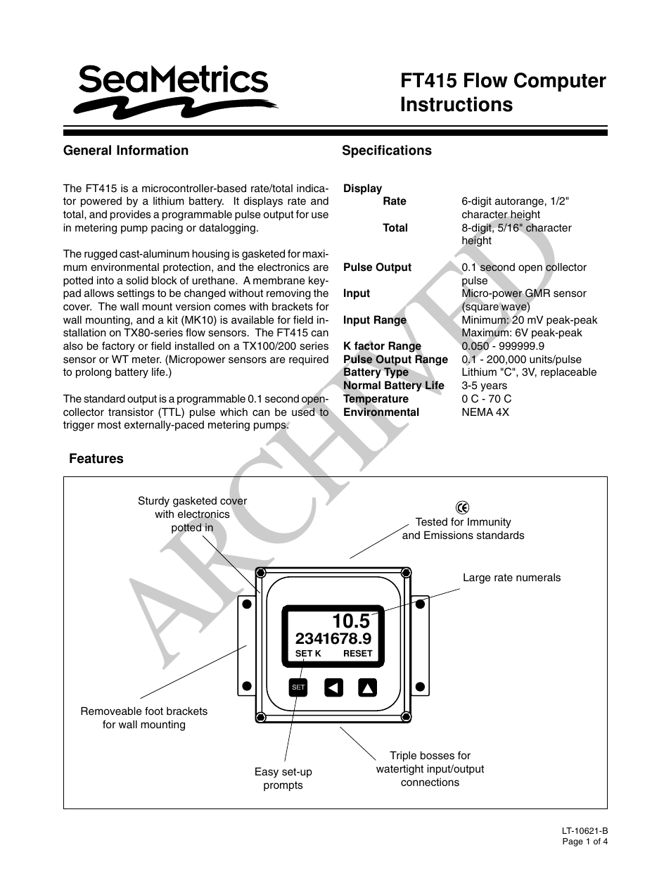 Seametrics FT415 User Manual | 4 pages