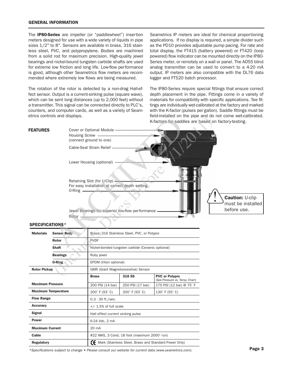 Archived | Seametrics IP80-Series User Manual | Page 3 / 12