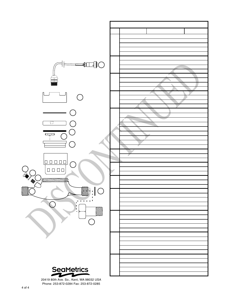 Dis con tin ued | Seametrics M-Series User Manual | Page 4 / 4