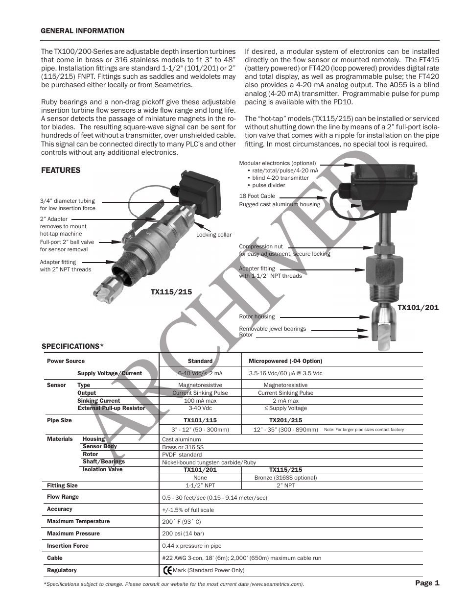 Ar ch ive d | Seametrics TX100-200-SERIES v.1 User Manual | Page 3 / 12