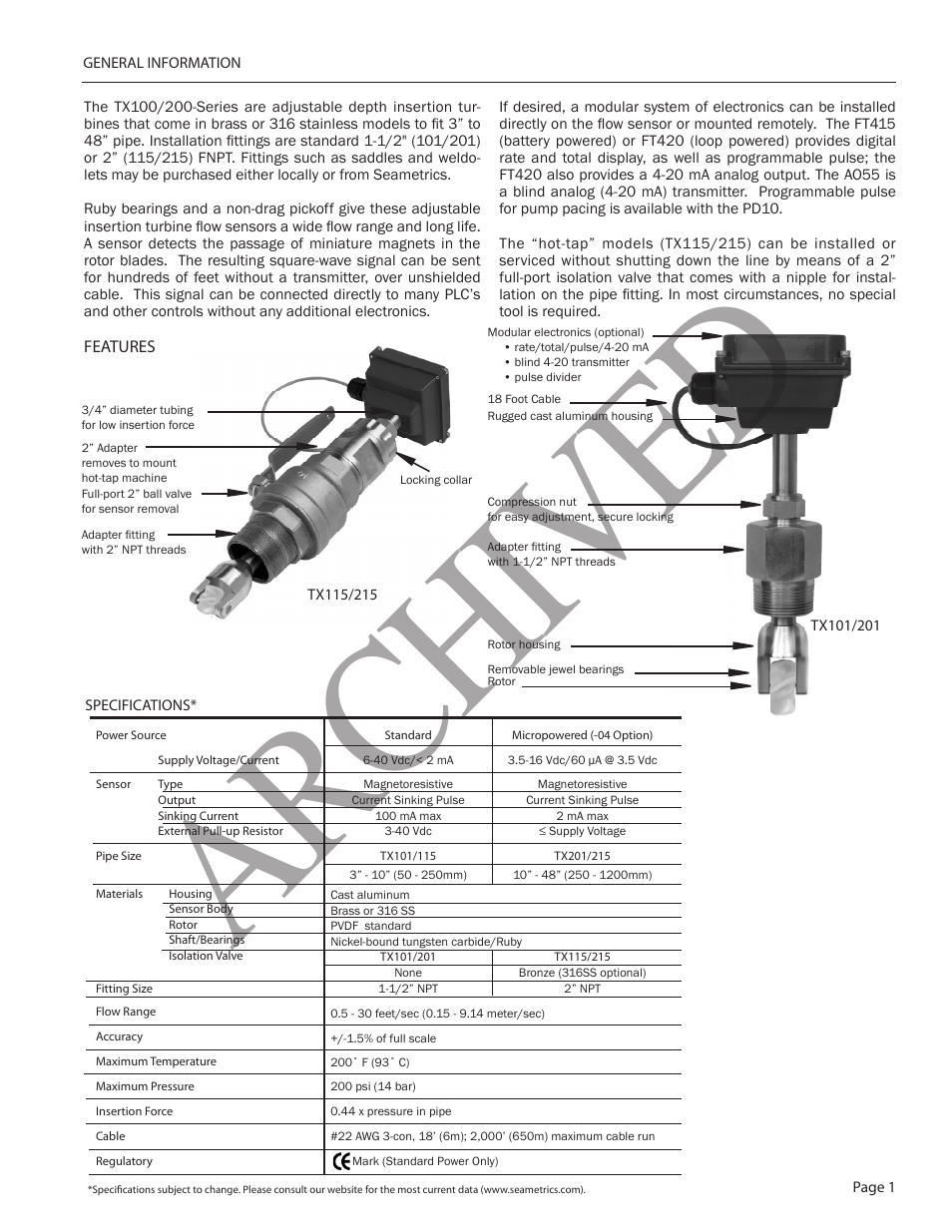 Ar ch ive d | Seametrics TX100-200-SERIES v.2 User Manual | Page 3 / 12