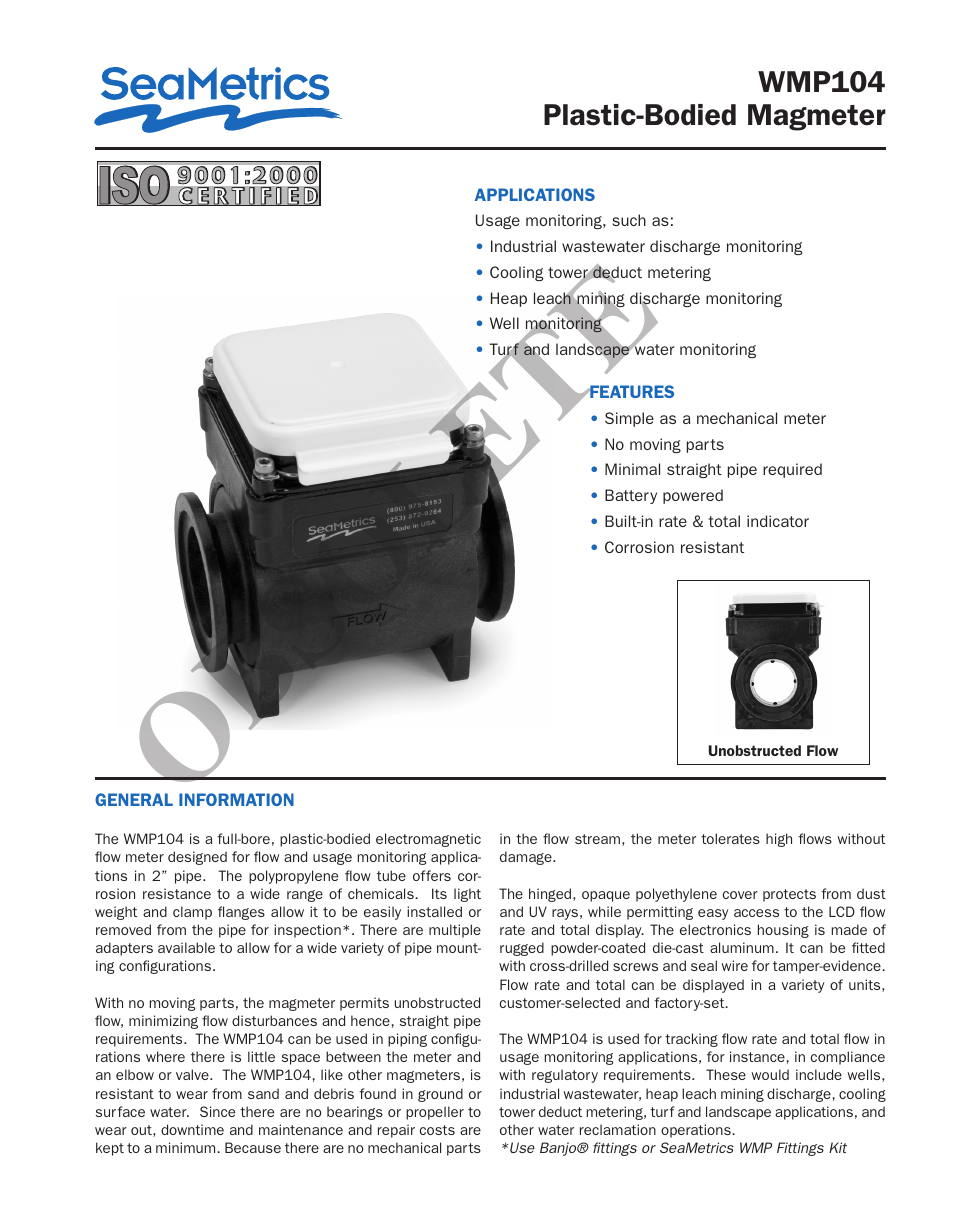 Seametrics WMP104 User Manual | 4 pages