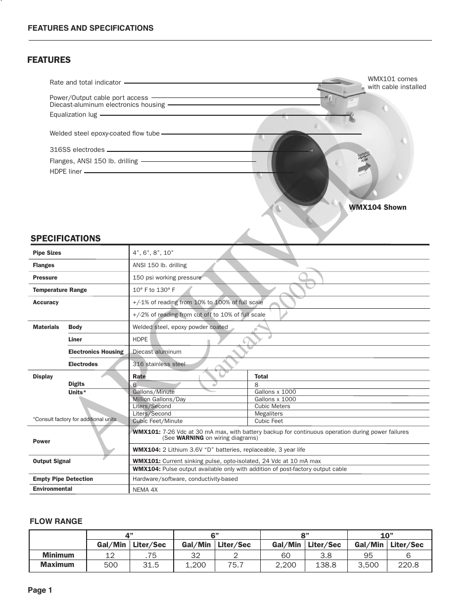 Ar ch ive d, January 2008) | Seametrics WMX-Series User Manual | Page 2 / 8