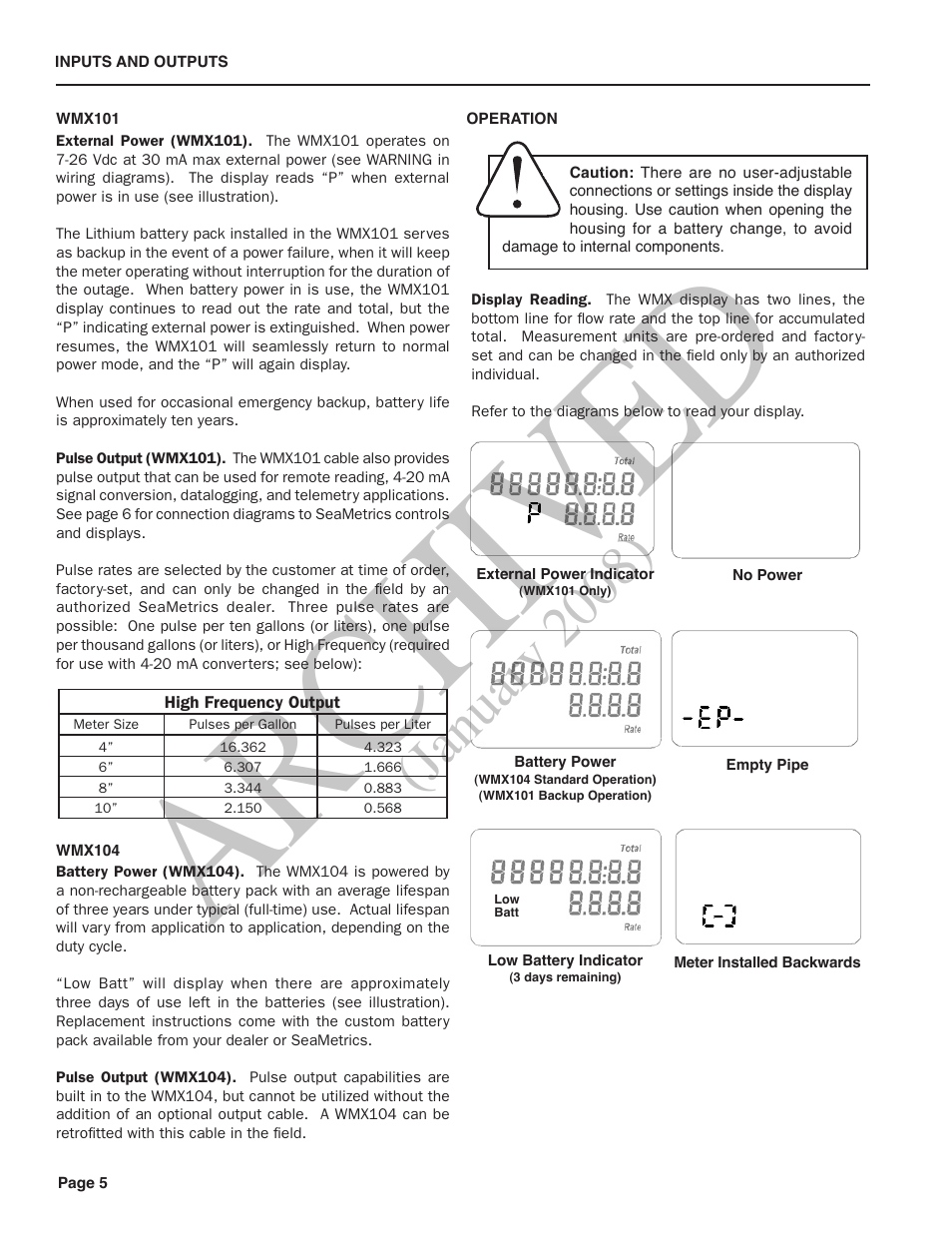 Ar ch ive d, January 2008) | Seametrics WMX-Series User Manual | Page 6 / 8