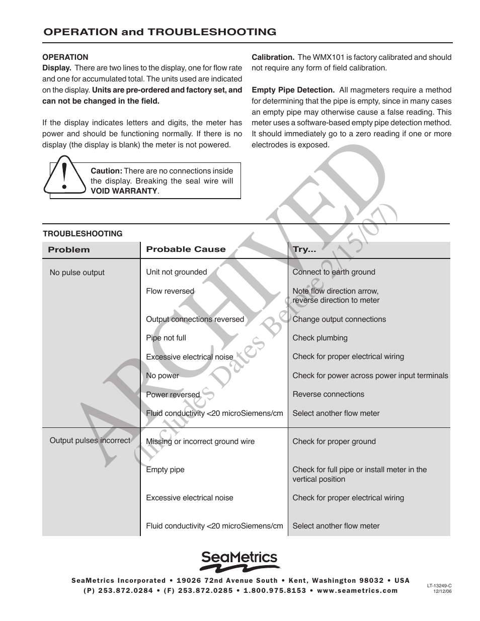 Ar ch ive d | Seametrics WMX101 User Manual | Page 8 / 8