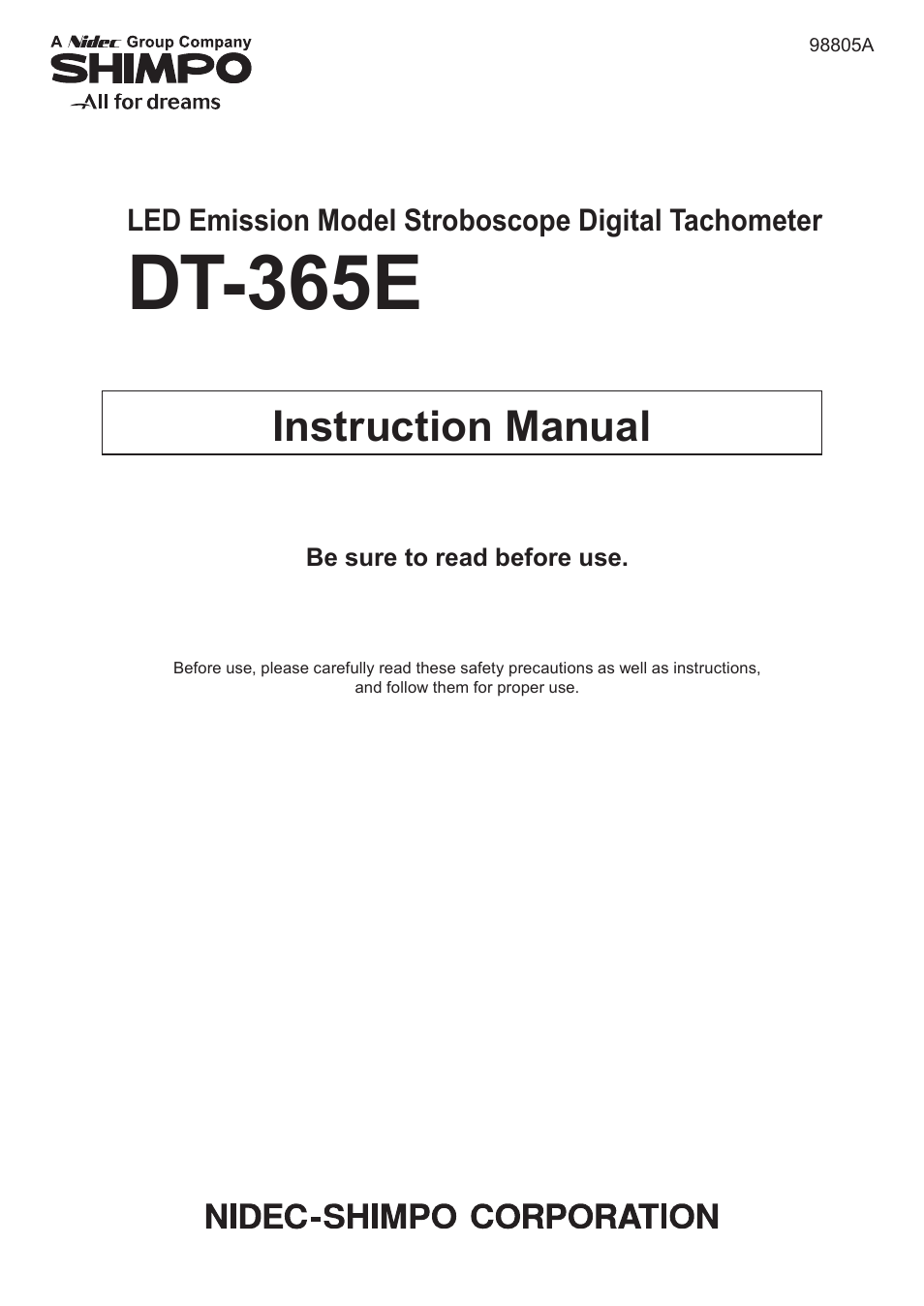 SHIMPO DT-365E User Manual | 28 pages