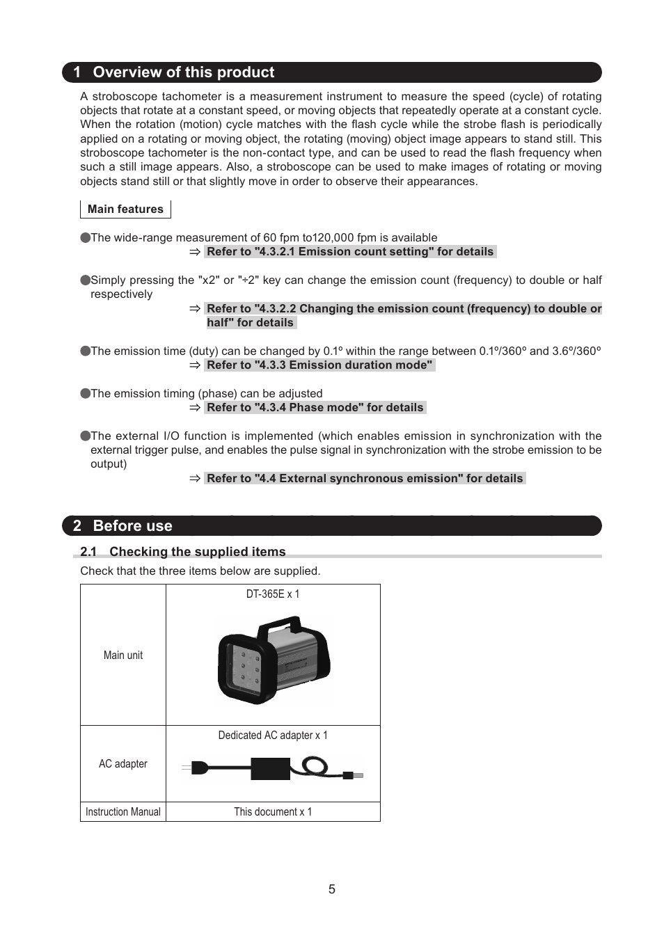 1 overview of this product, 2 before use | SHIMPO DT-365E User Manual | Page 5 / 28