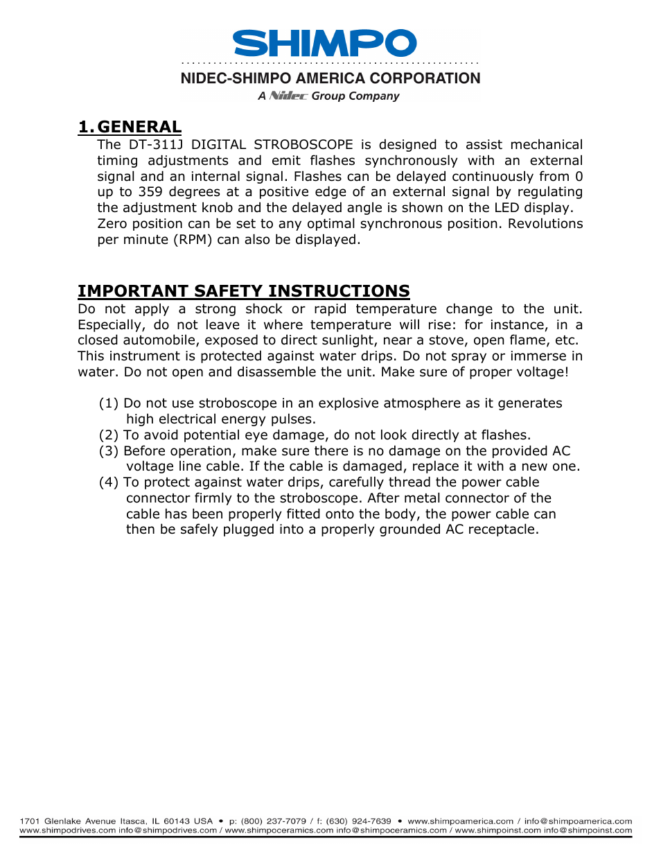 General, Important safety instructions | SHIMPO DT-311J-230V User Manual | Page 2 / 12