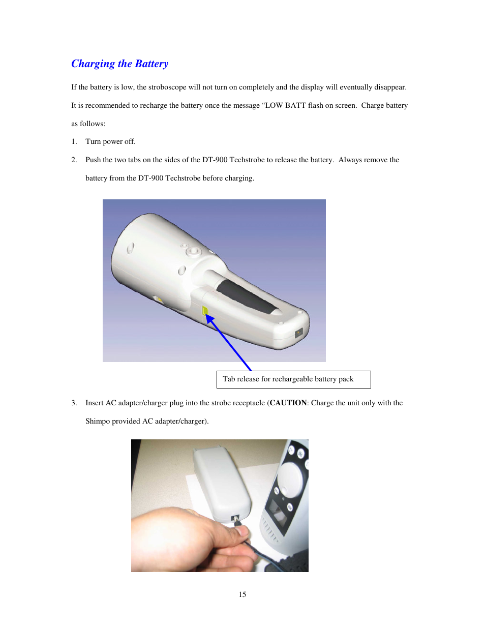 Charging the battery | SHIMPO DT-900 User Manual | Page 18 / 33