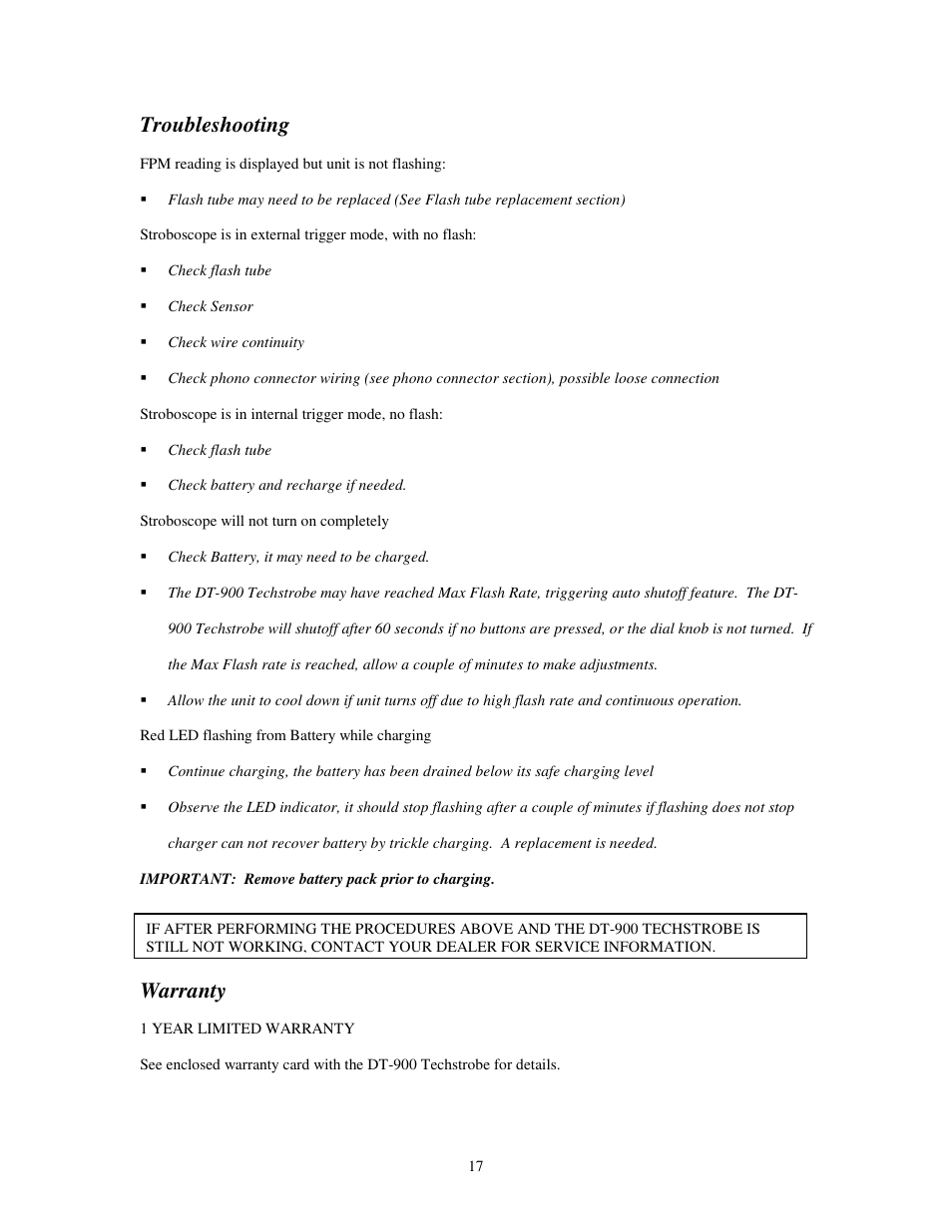 Troubleshooting, Warranty | SHIMPO DT-900 User Manual | Page 20 / 33