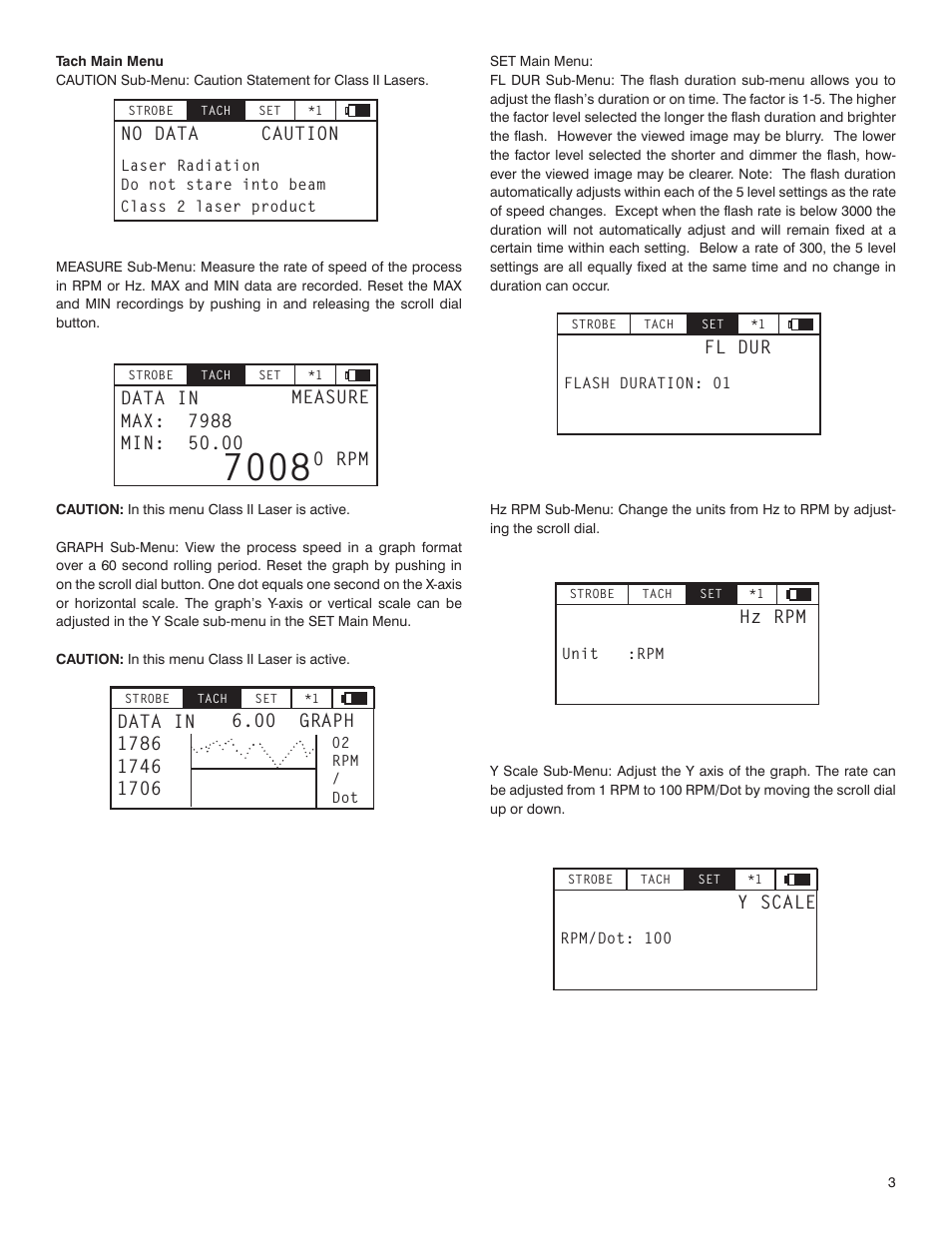 No data, Caution, 0 rpm | Fl dur, Hz rpm, Y scale | SHIMPO ST-5000 User Manual | Page 3 / 4