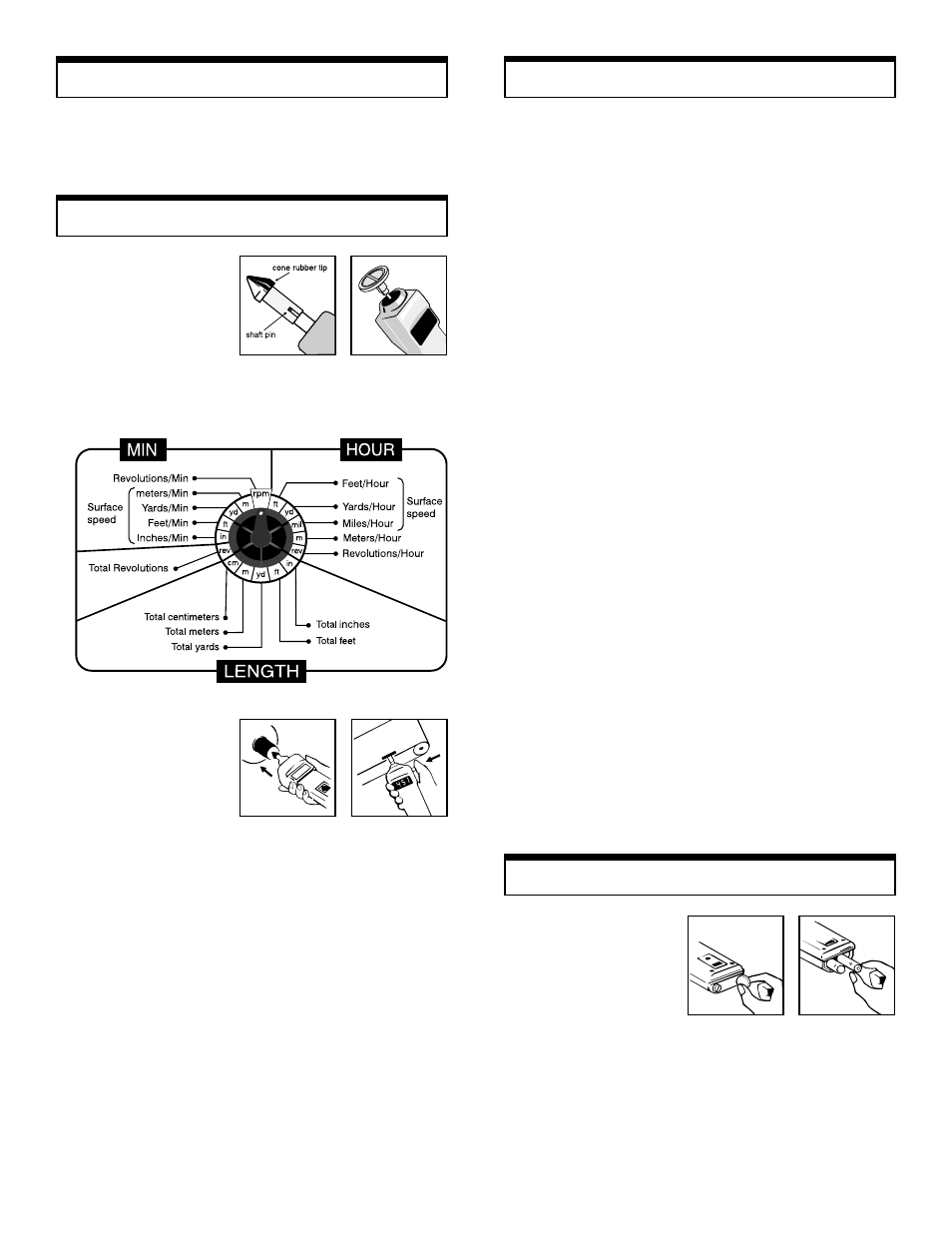 Battery replacement, Operating procedure, Surface speed metric conversion | SHIMPO DT-105A User Manual | Page 2 / 2