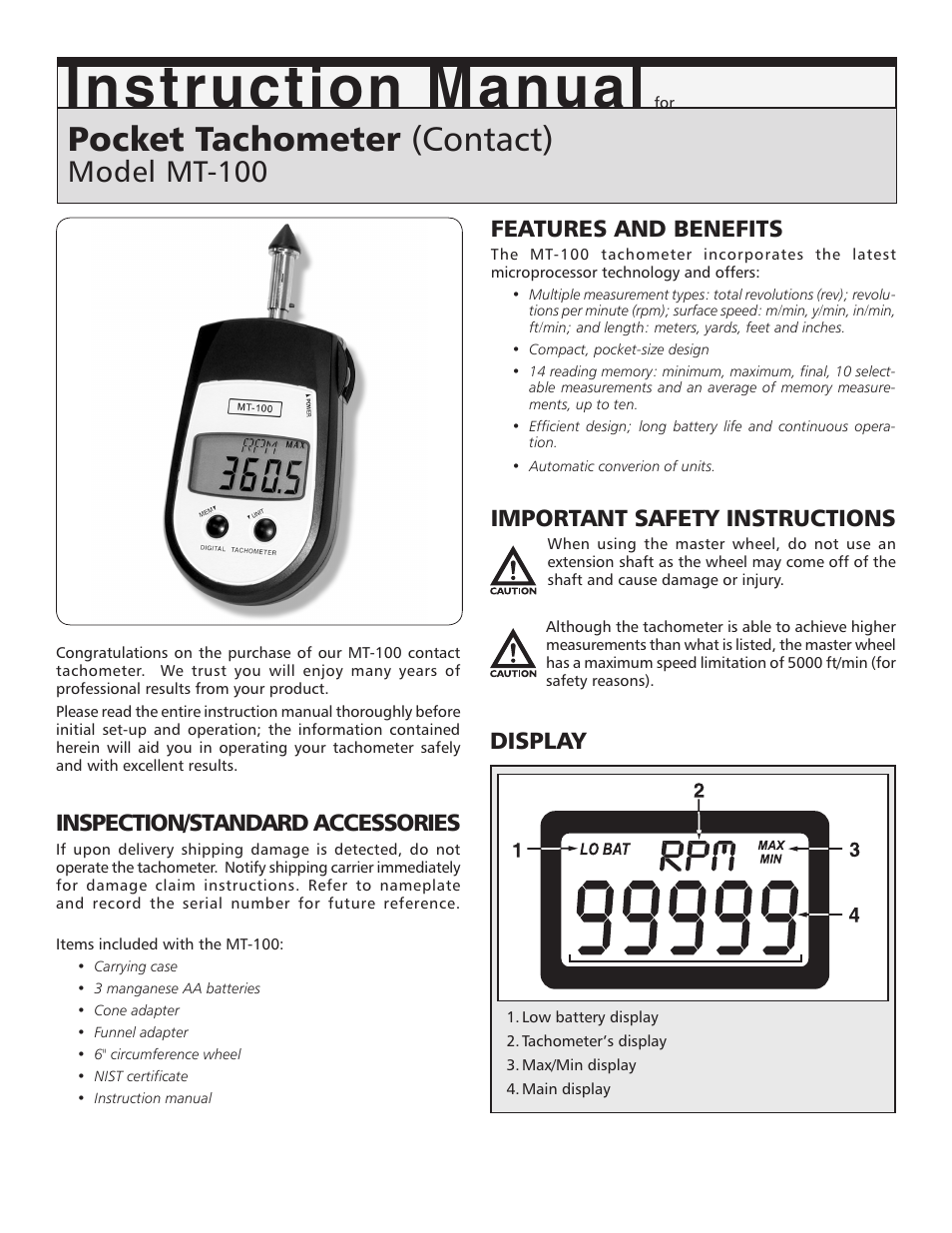 SHIMPO MT-100 User Manual | 4 pages