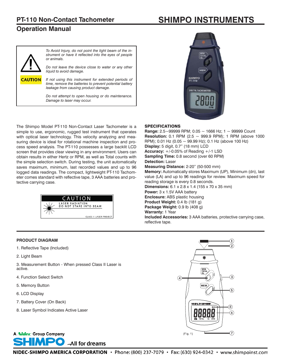 SHIMPO PT-110 User Manual | 2 pages