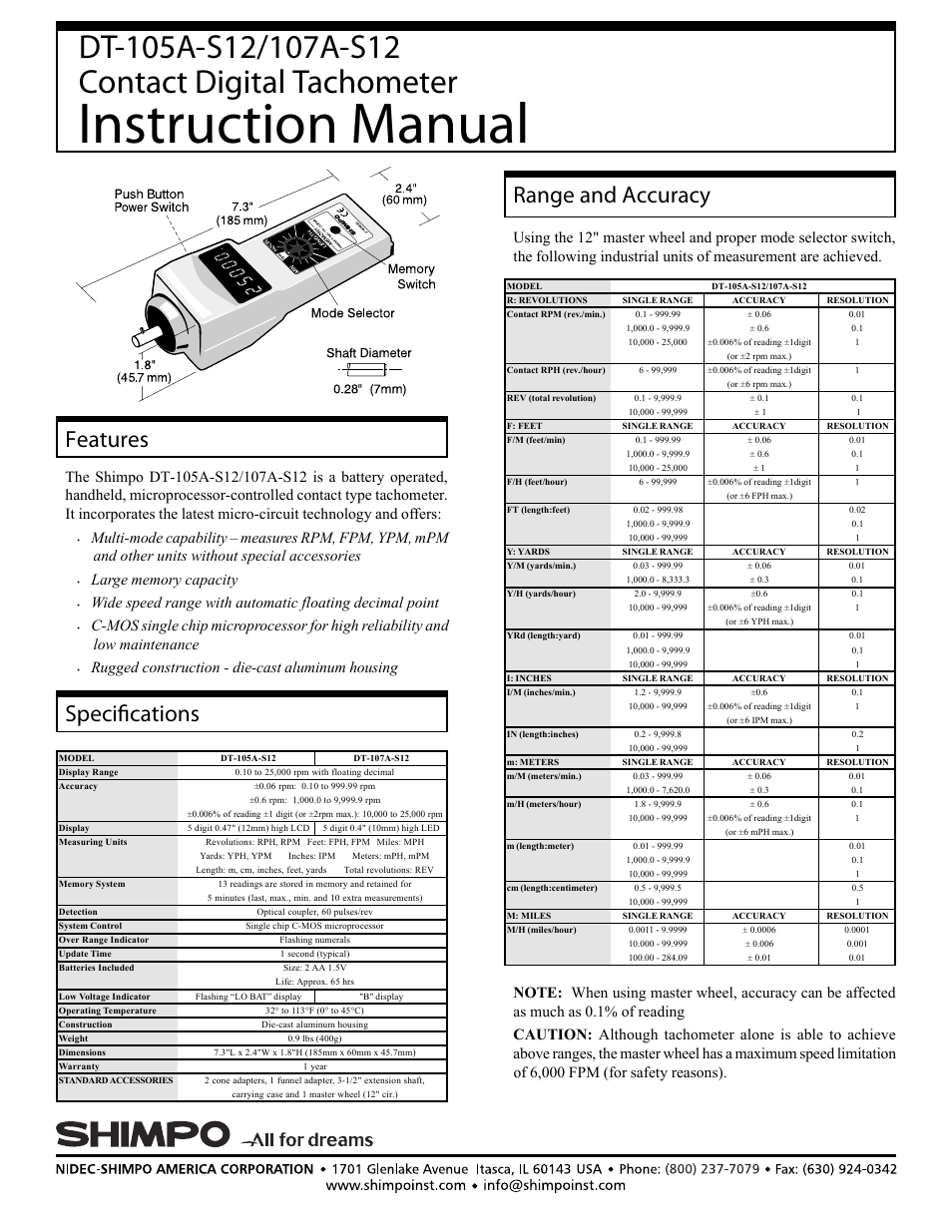 SHIMPO DT-107A-S12 User Manual | 2 pages