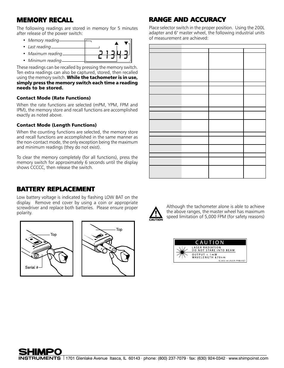 Range and accuracy | SHIMPO DT-207L User Manual | Page 3 / 4