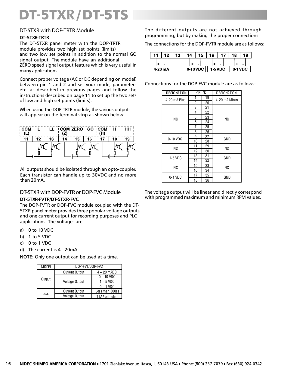 Dt-5txr with dop-trtr module, Dt-5txr with dop-fvtr or dop-fvc module | SHIMPO DT-5TS User Manual | Page 16 / 20
