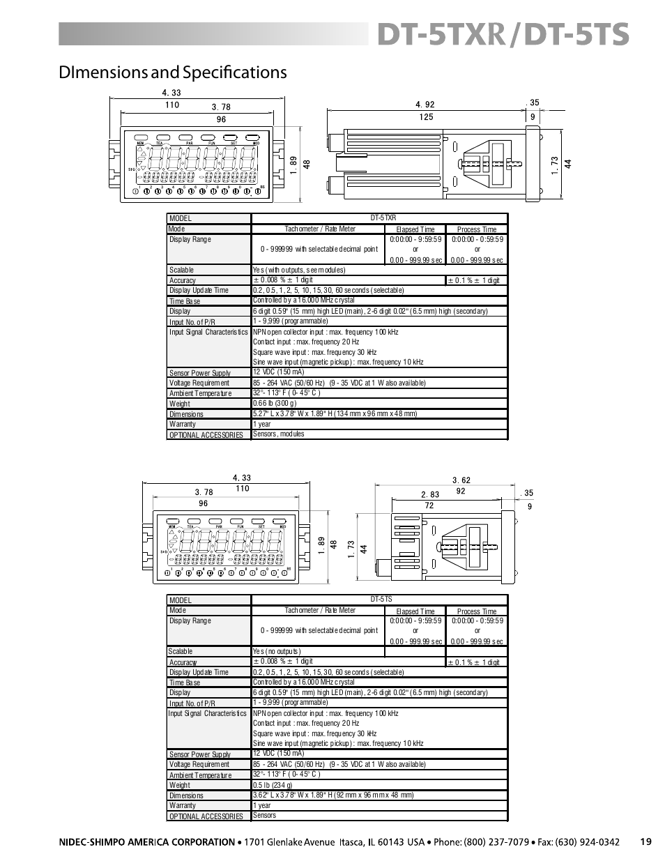 Dimensions and specifications | SHIMPO DT-5TS User Manual | Page 19 / 20