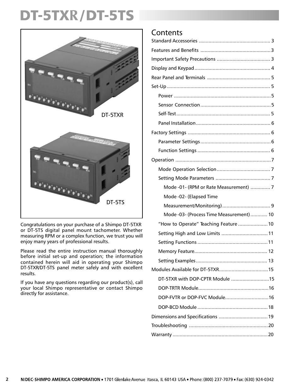 SHIMPO DT-5TS User Manual | Page 2 / 20