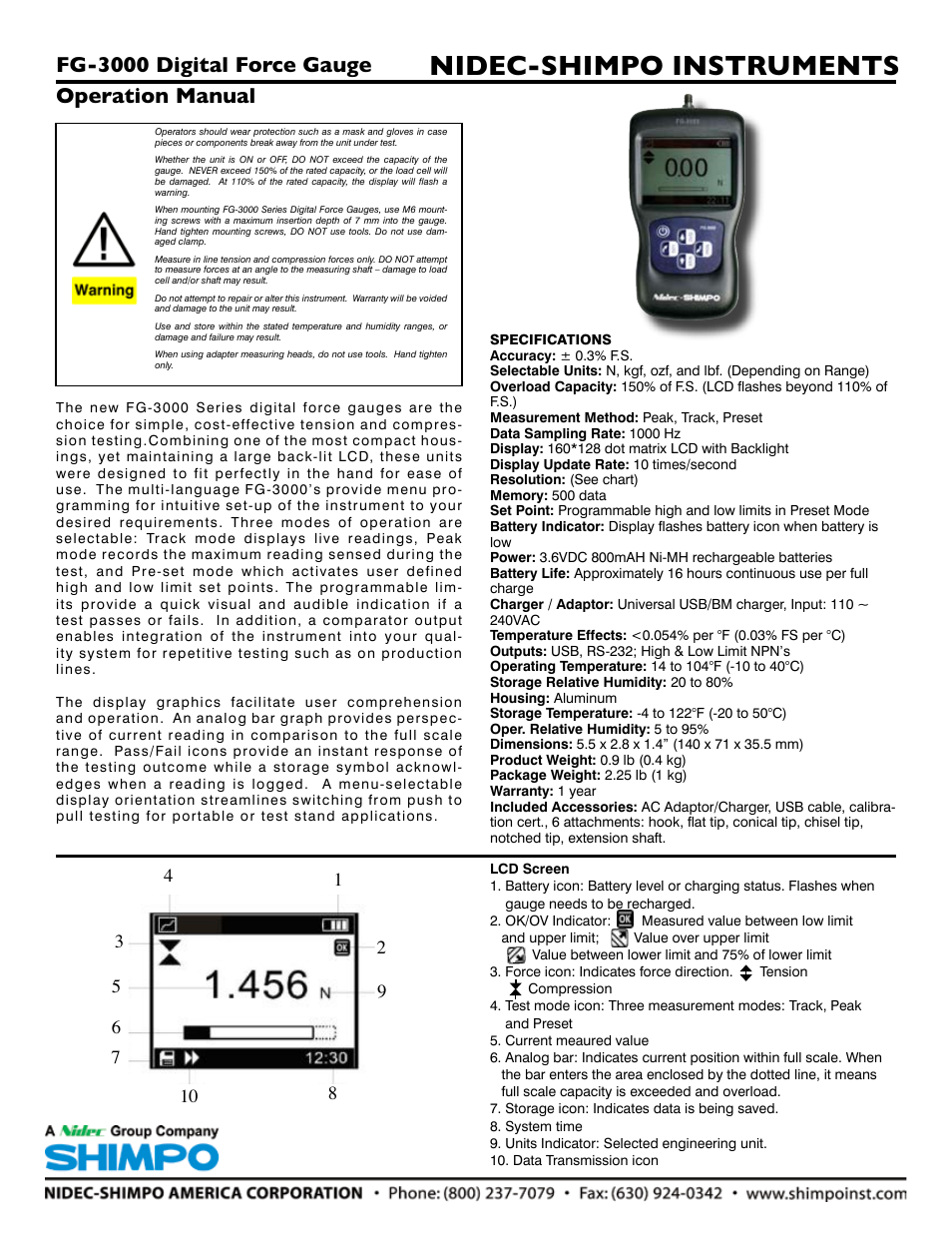 SHIMPO FG-3000 User Manual | 8 pages