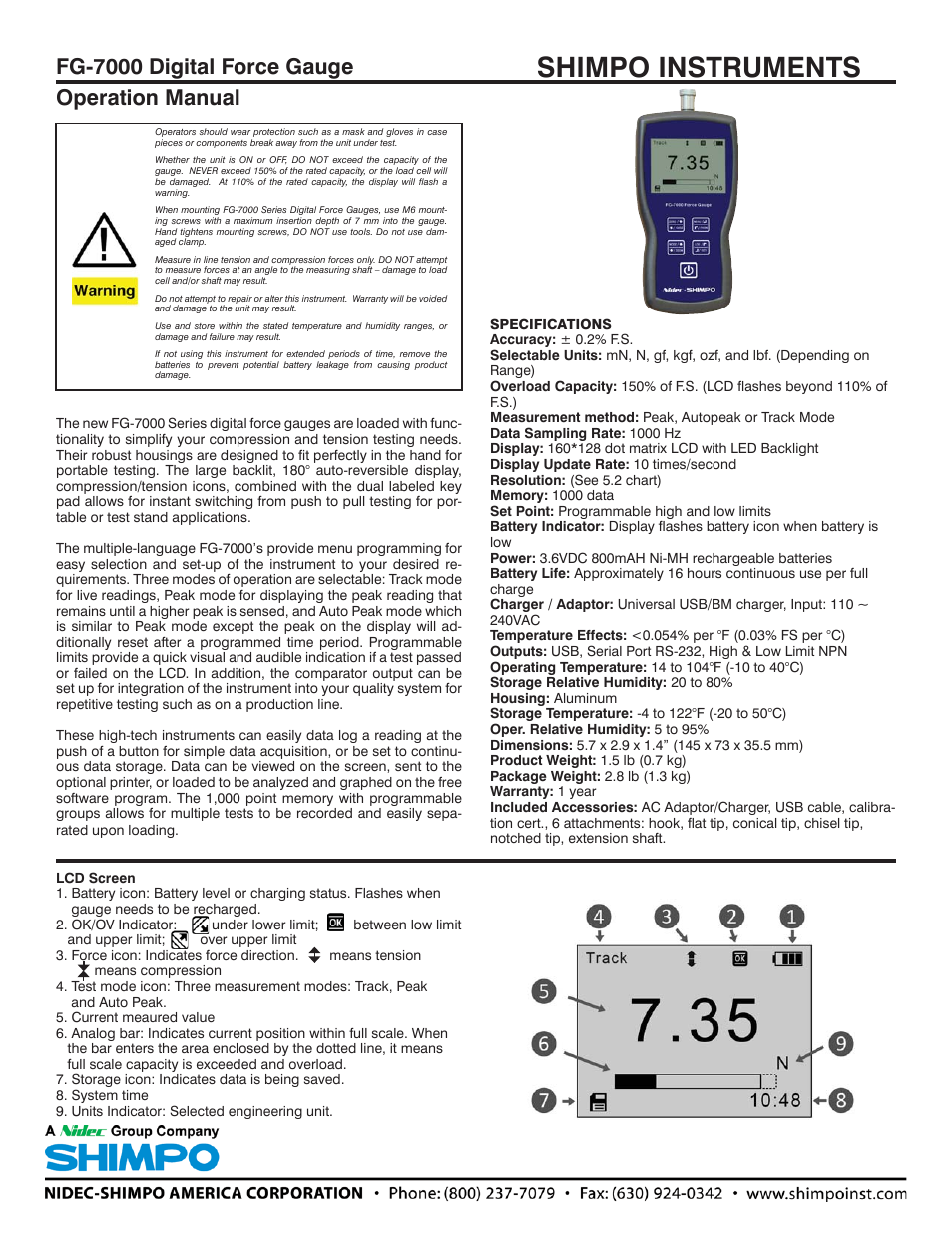 SHIMPO FG-7000-Series User Manual | 8 pages