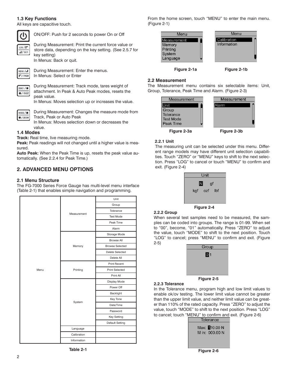 Advanced menu options | SHIMPO FG-7000-Series User Manual | Page 2 / 8