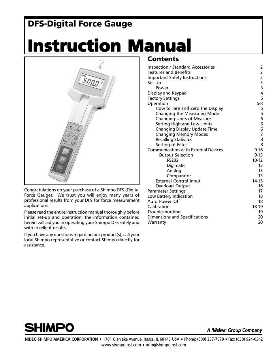 SHIMPO DFS-series User Manual | 20 pages