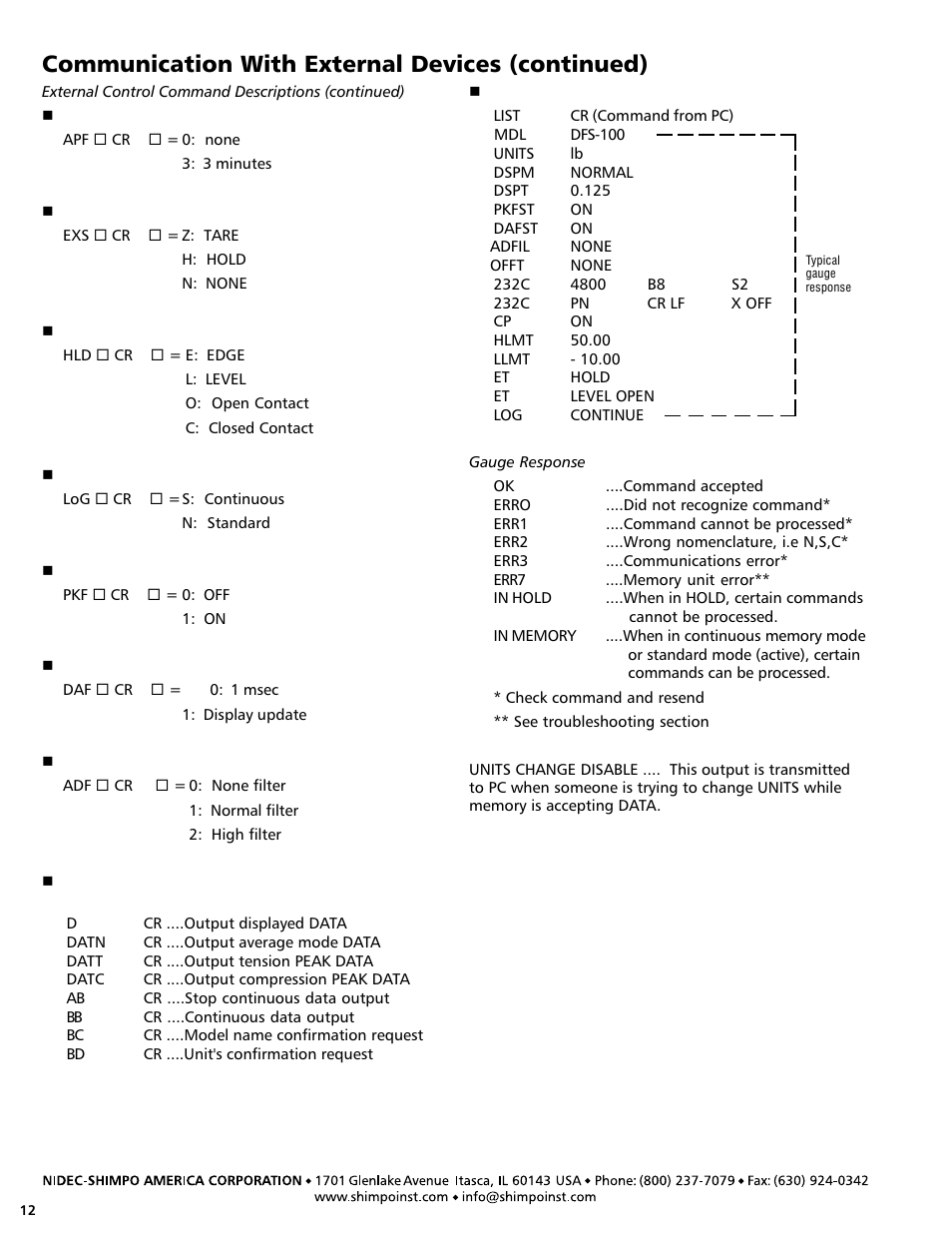 Communication with external devices (continued) | SHIMPO DFS-series User Manual | Page 12 / 20