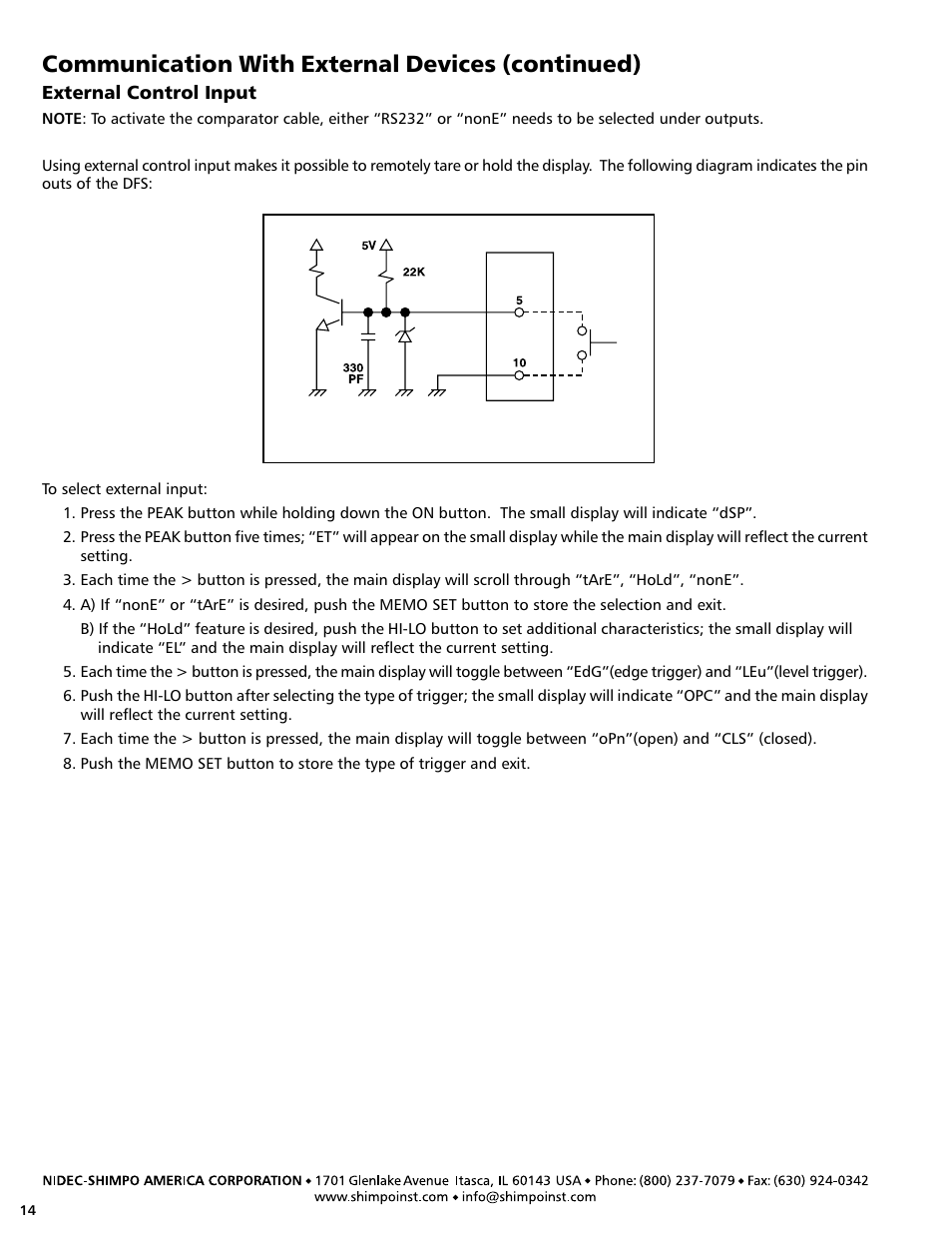 Communication with external devices (continued) | SHIMPO DFS-series User Manual | Page 14 / 20