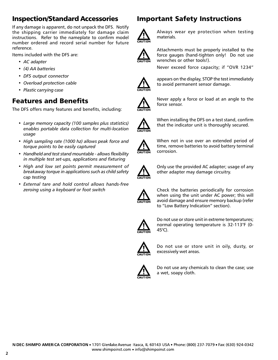 Features and benefits | SHIMPO DFS-series User Manual | Page 2 / 20