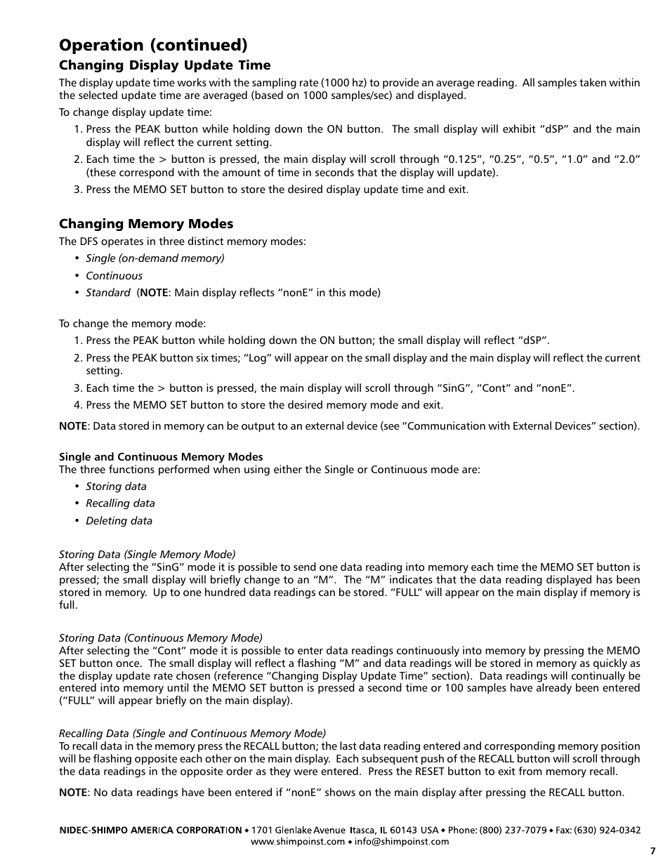 Operation (continued) | SHIMPO DFS-series User Manual | Page 7 / 20