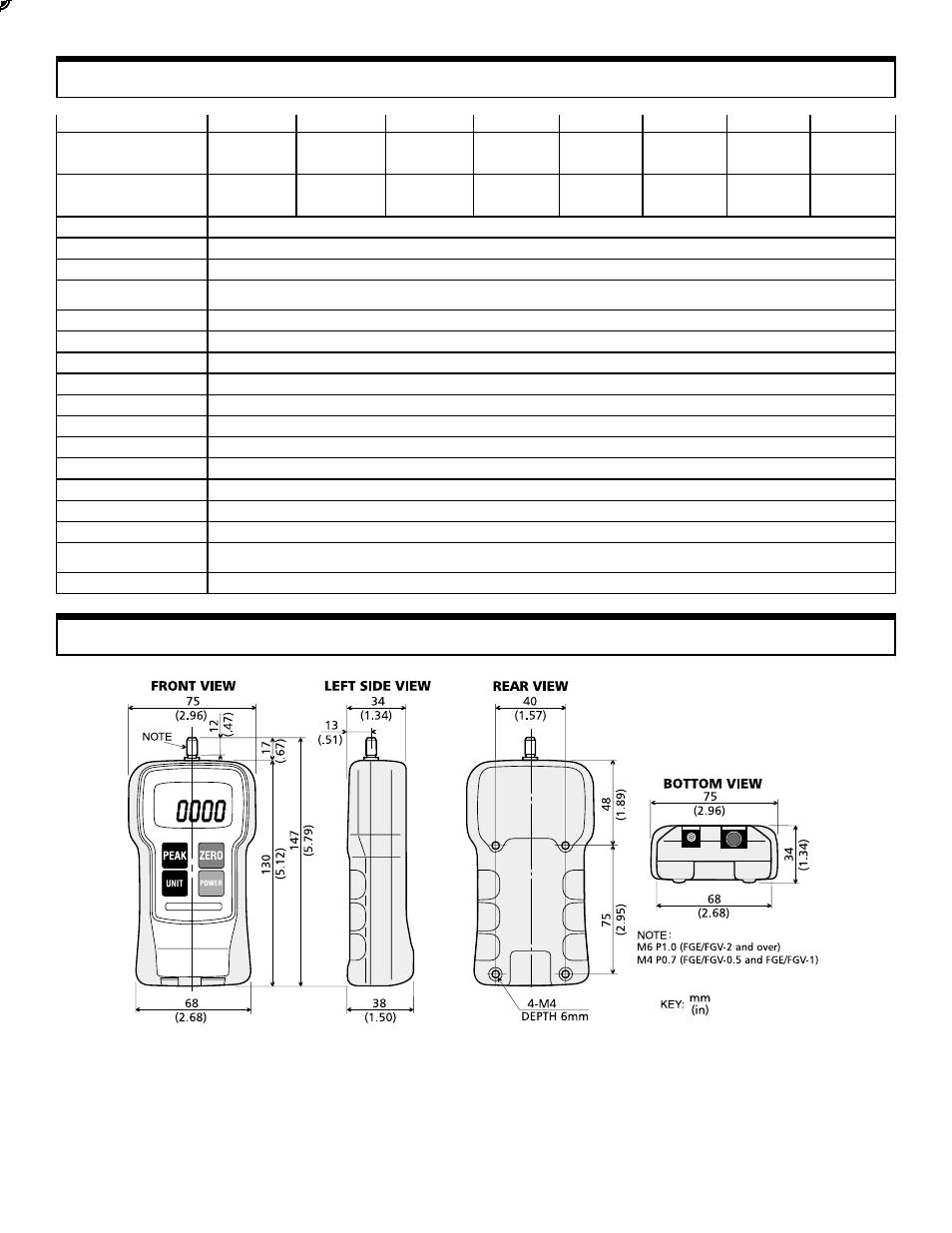 Specifications dimensions | SHIMPO FGE-series User Manual | Page 3 / 4