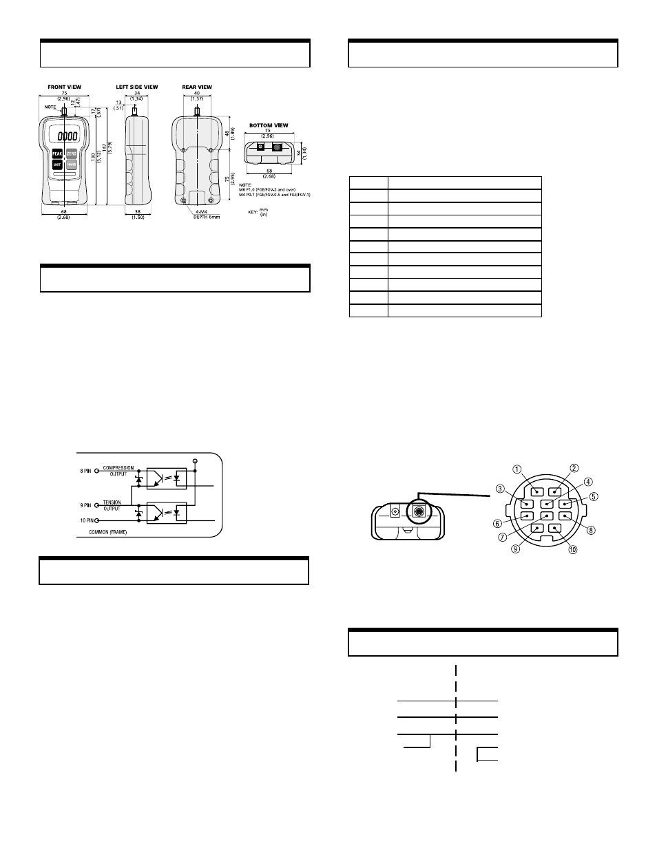 Rs232c p, Connections, Dimensions | Analog output | SHIMPO FGV-series User Manual | Page 3 / 4