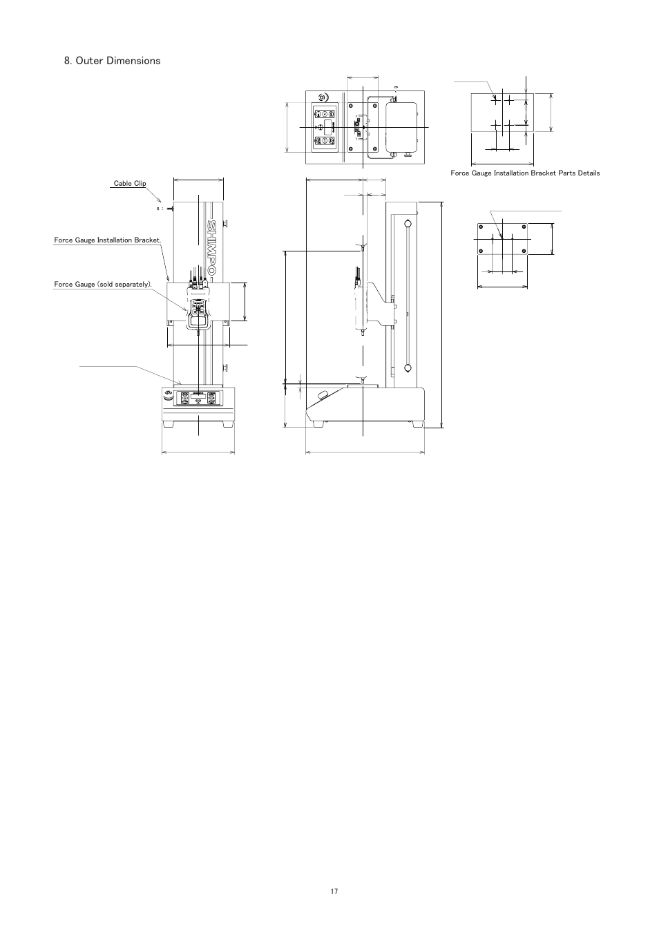 Outer dimensions | SHIMPO FGS-100E User Manual | Page 18 / 20