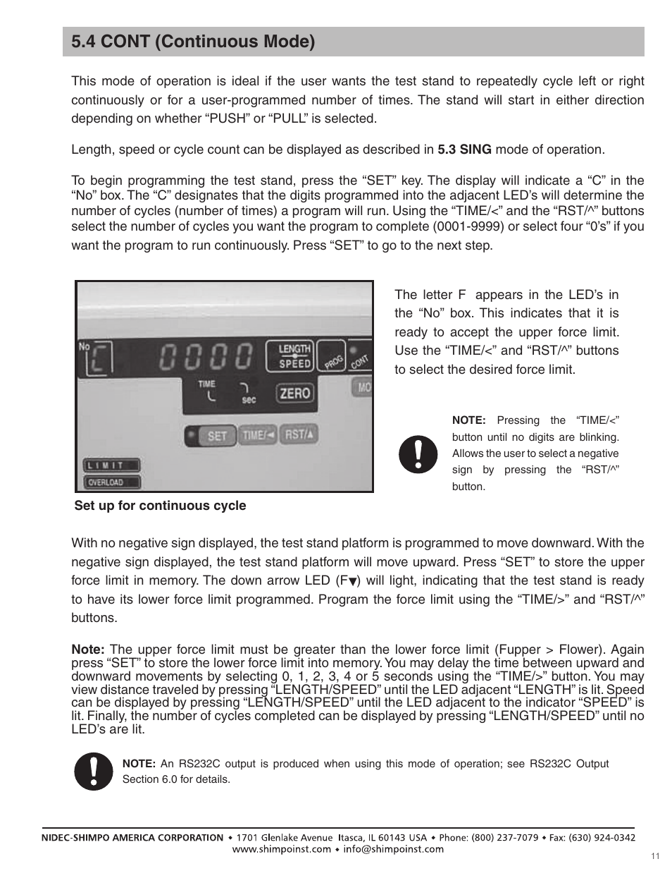 4 cont (continuous mode) | SHIMPO FGS-100-PXL User Manual | Page 11 / 20