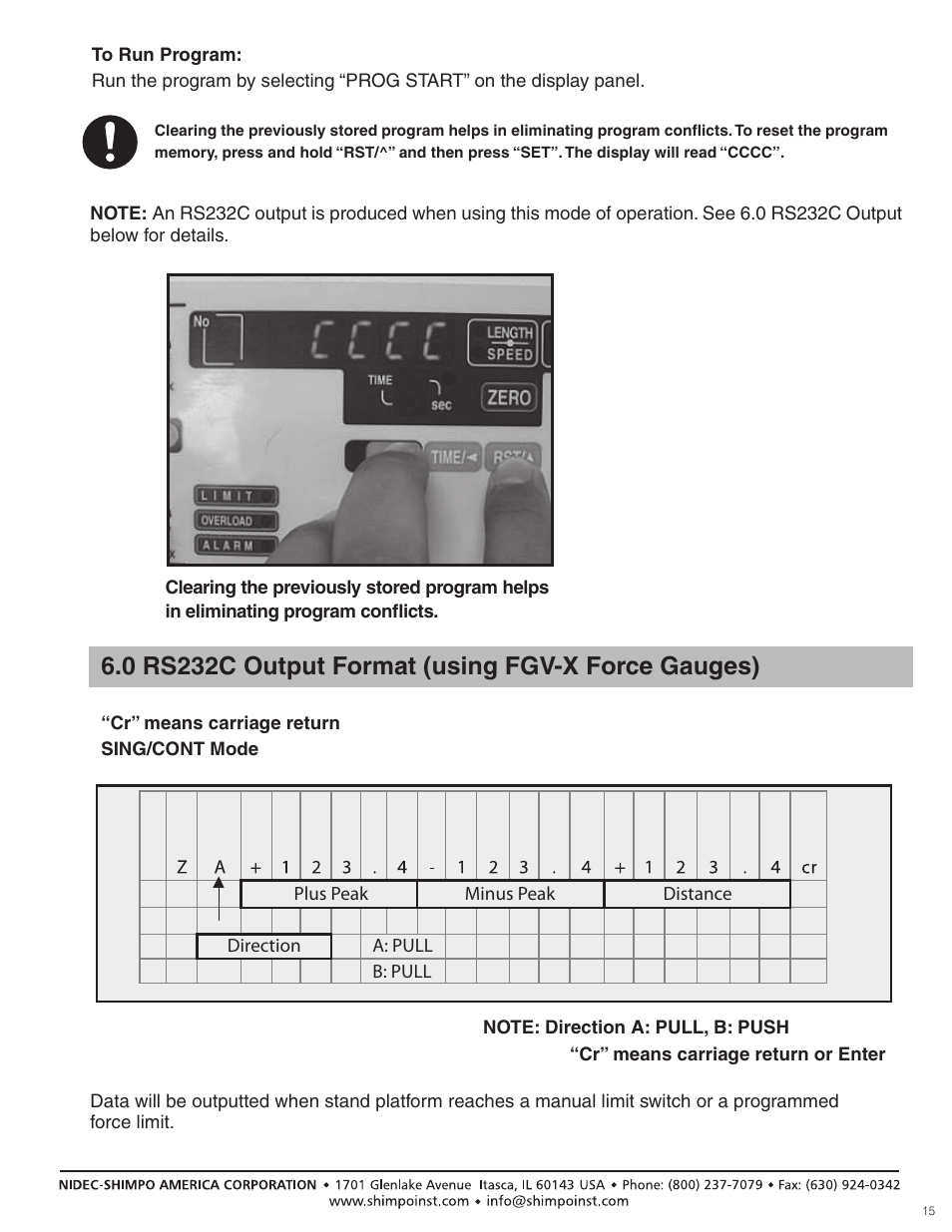 0 rs232c output format (using fgv-x force gauges) | SHIMPO FGS-100-PXL User Manual | Page 15 / 20