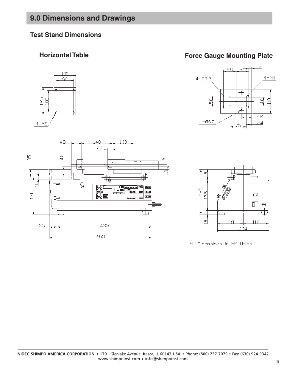 0 dimensions and drawings | SHIMPO FGS-100-PXL User Manual | Page 19 / 20