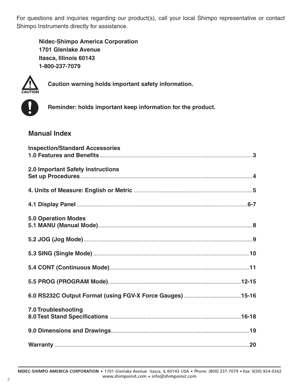 SHIMPO FGS-100-PXL User Manual | Page 2 / 20