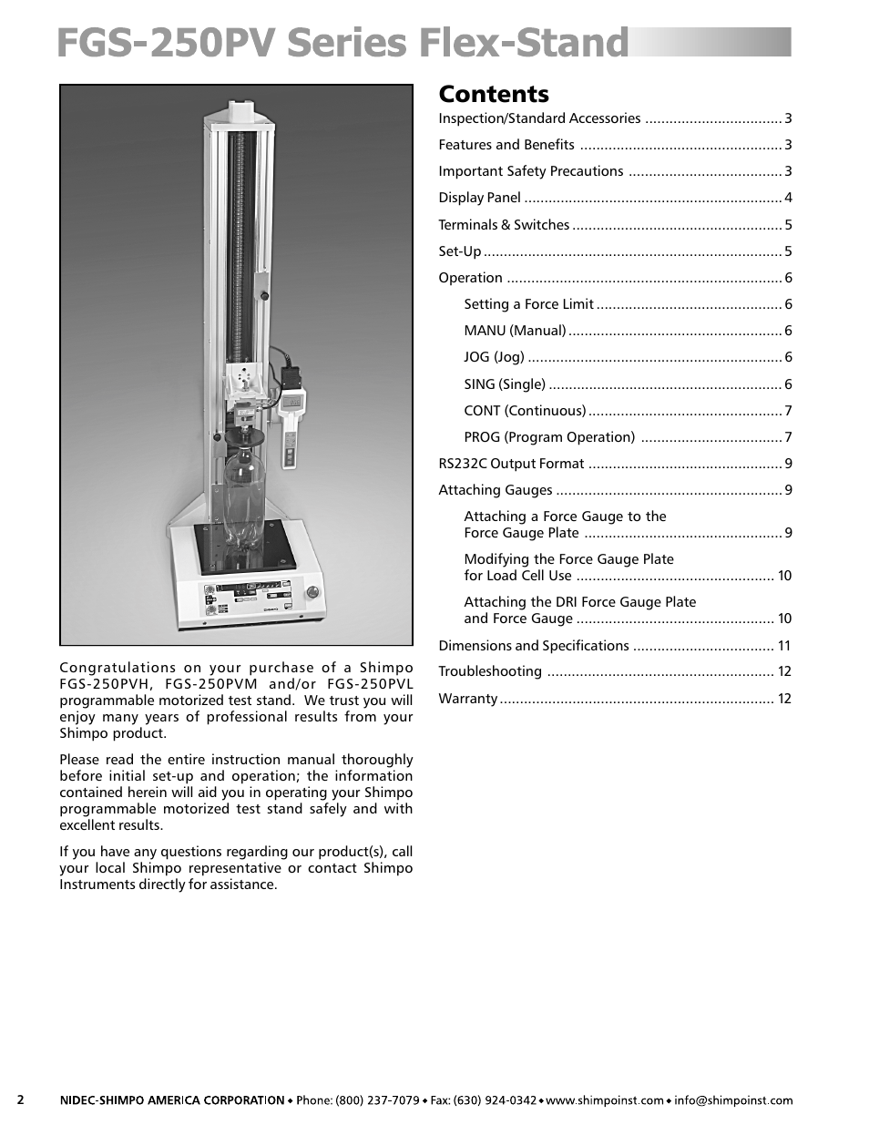 SHIMPO FGS-250PV User Manual | Page 2 / 12