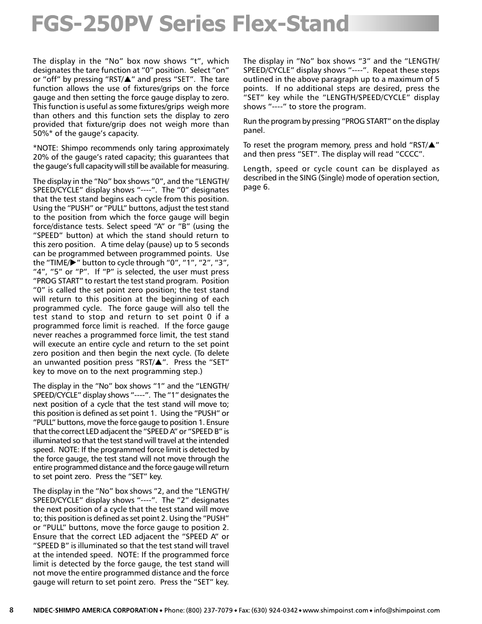 SHIMPO FGS-250PV User Manual | Page 8 / 12