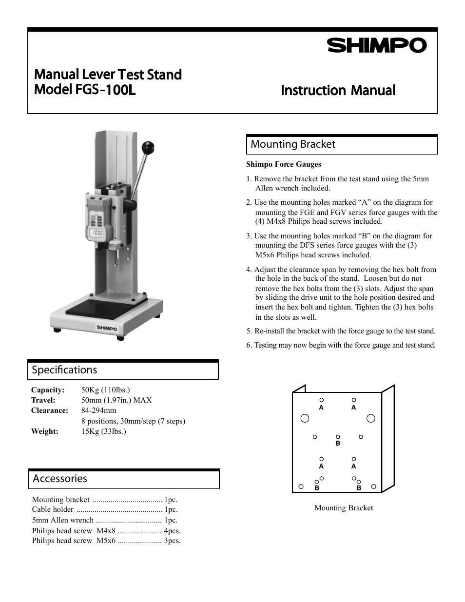 SHIMPO FGS-100L User Manual | 2 pages